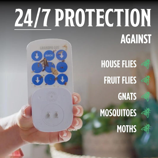 Grandpa Gus’s Indoor Fly Trap Plug-In - UV Light Insect Catcher for Flies, Gnats, Fruit Flies, Mosquitoes & Moths - No Insecticides, Sticky Glue Trap for Kitchen, Garage, Includes 3 Refill Glue Boards