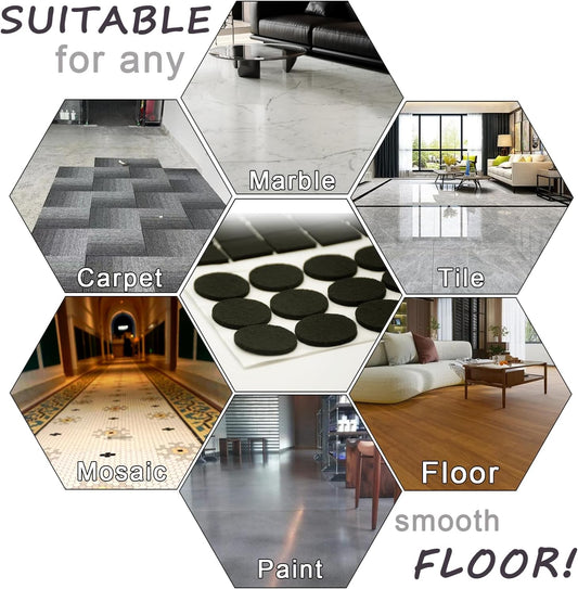 Felt Furniture Pads for Hardwood Floors, 54 Pcs Self-Adhesive Chair Leg Pads, 3.5mm Thick Non-Slip Round & Square Floor Protectors for Tile Floors, No Residue Black Felt Pads