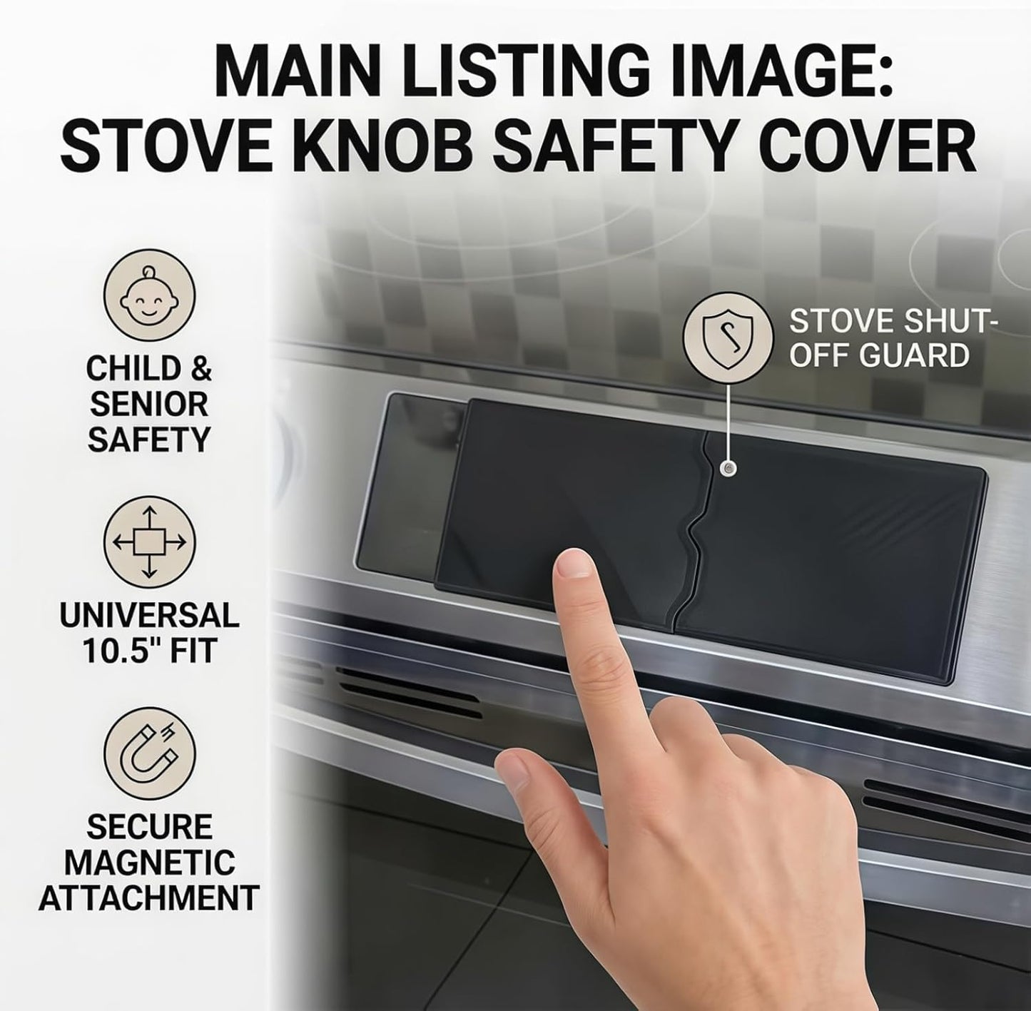 Magnetic Stove Safety Cover, Universal 10.5" Stove Knob Safety Covers for Child & Senior Safety, Guard for Gas & Electric Range Control Panels
