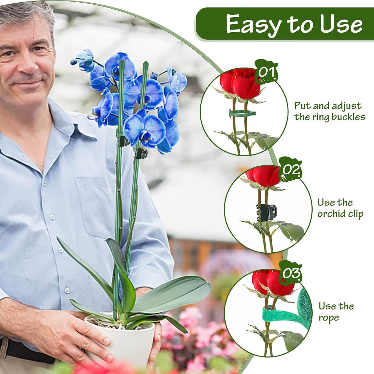 76pcs Plant Stakes for Indoor Plants, 25 Pack 16 inch Plant Support Stakes | Fiberglass Garden Plant Sticks Support with Rings Clips &Tie for Indoor and Outdoor Plants Flowers Tomatoes Orchid