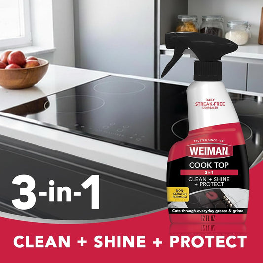 Weiman Ceramic and Glass Cooktop - 10 Ounce - Stove Top Daily Cleaner Kit - 12 Ounce - Glass Induction Cooktop Cleaning Bundle for Heavy Duty Mess Cleans Burnt-on Food