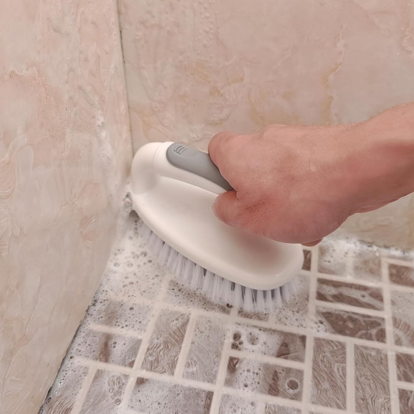 Scrub Brushes for Cleaning Bathtub Scrubber Heavy Duty Scrub Brush with Handle Stiff Bristle Cleaning Brush for Shower, Kitchen, Sink, Bathroom, Floor (Gray)