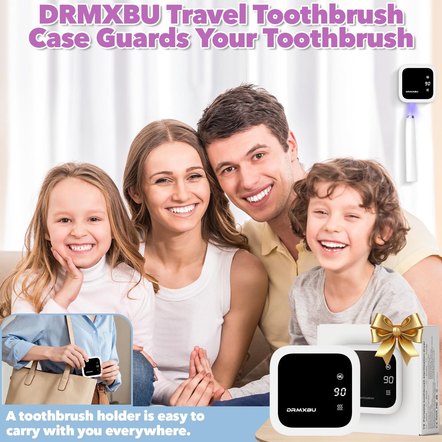 Toothbrush Sanitizer Case and Holders, DRMXBU Wall Mounted Toothbrush Holder with LED Screen, Rechargeable Travel Toothbrush Cleaner Case with Light Air Dry, Tooth Brush Covers for Bathrooms (White)