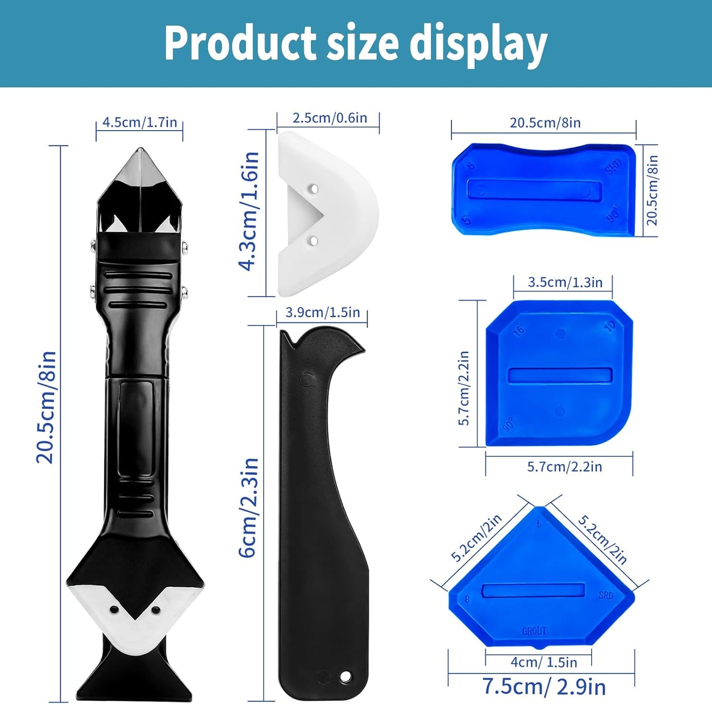 Silicone Caulking Tool Kit,Glass Glue Angle Scraper,Floor Glue Scraper, Caulk Remover Tool, Stainless Steelhead Caulk Remover and Sealant Scraper, Caulk Remover for Kitchen,Bathroom,Window,Joint,