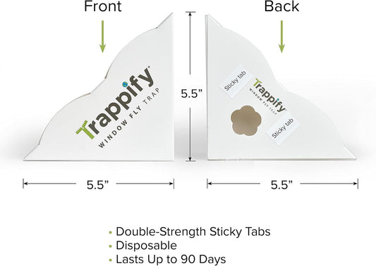 Trappify Window Corner Fly Trap | Fruit Fly Traps for Indoors | 8 Pack | Double-strength adhesive, recycled paper, sticks to window corners, kitchens, patios, no lures, 4 to 24-pack