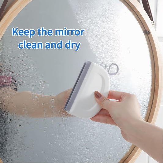 2 Pack 4.25 Inch Small Squeegee, All-Purpose Shower Mirror Squeegee with 2 Adhesive Hooks, Streak-Free Silicone Blade for Bathroom Mirror Kitchen Car RV, Blue & White