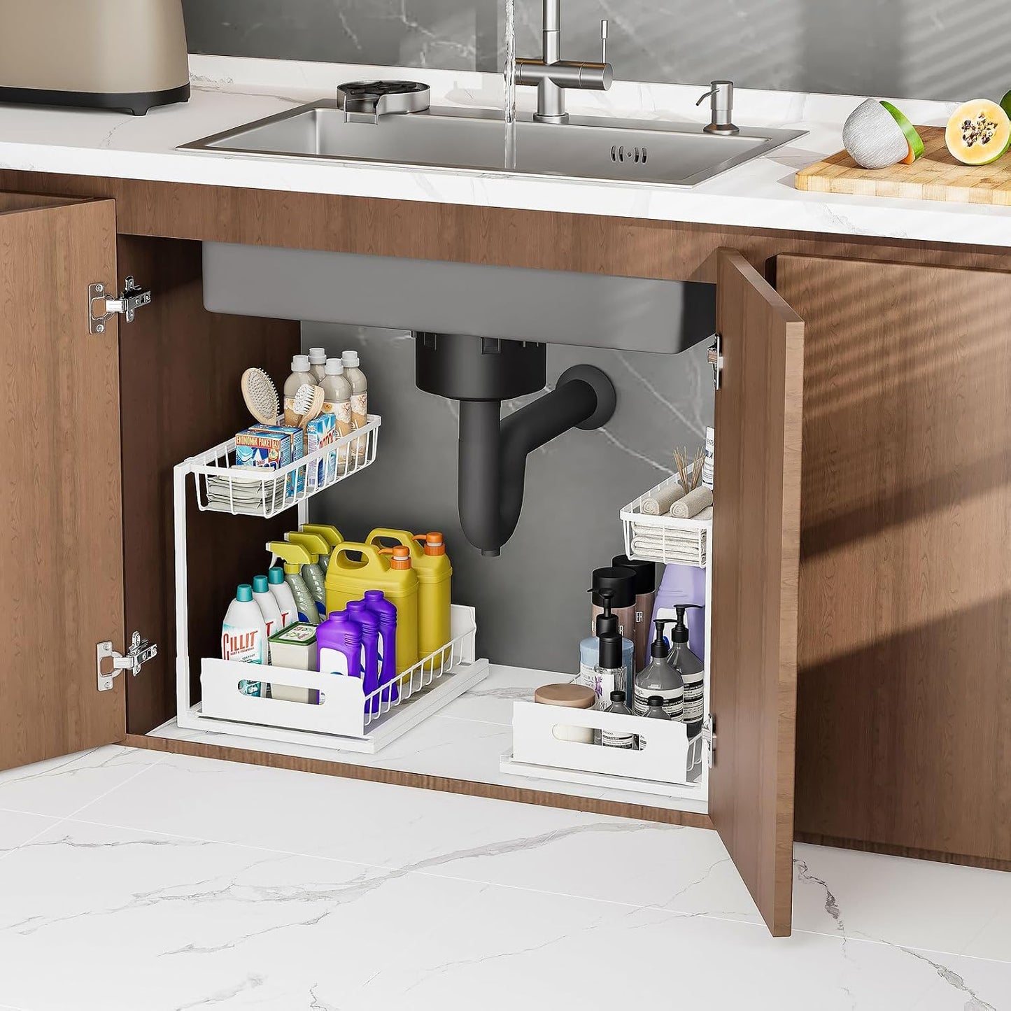 Ceetug Slide Out Under Sink Organizers and Storage, Black, 1 Pack | 2 Tier, Sturdy Metal, Cabinet Organizer, for Kitchen Bathroom