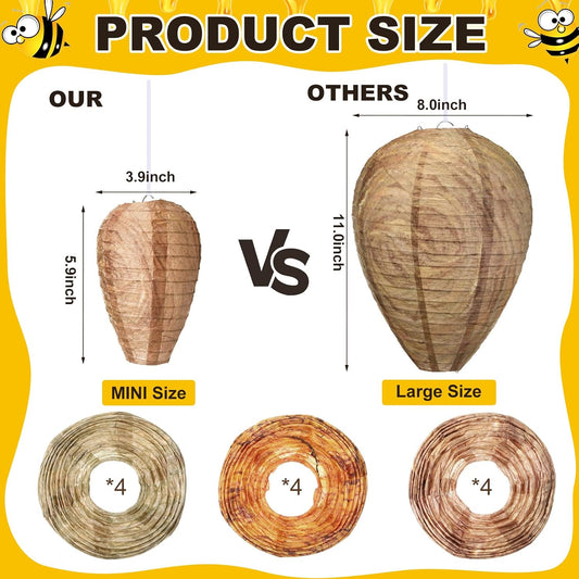 Qualirey 12 Pcs Paper Wasp Nest Hanging Decoy for Tree, Front Back Porch, Back Deck, Outdoor Home Garden, Fake Hornet Nest Waterproof Wasp Trays Repellent