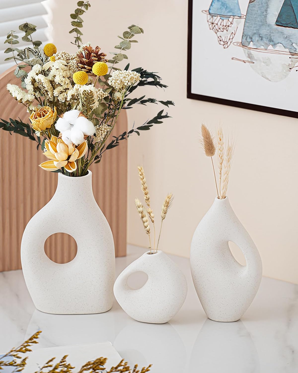 3 Piece Rustic Ceramic Vase Set,Modern Minimalist Speckled Vases,Boho Farmhouse Home Decor Accents,Decorative Flower Vases for Table,Shelf,Entryway, Living Room,Kitchen,Bedroom,Bathroom,Office