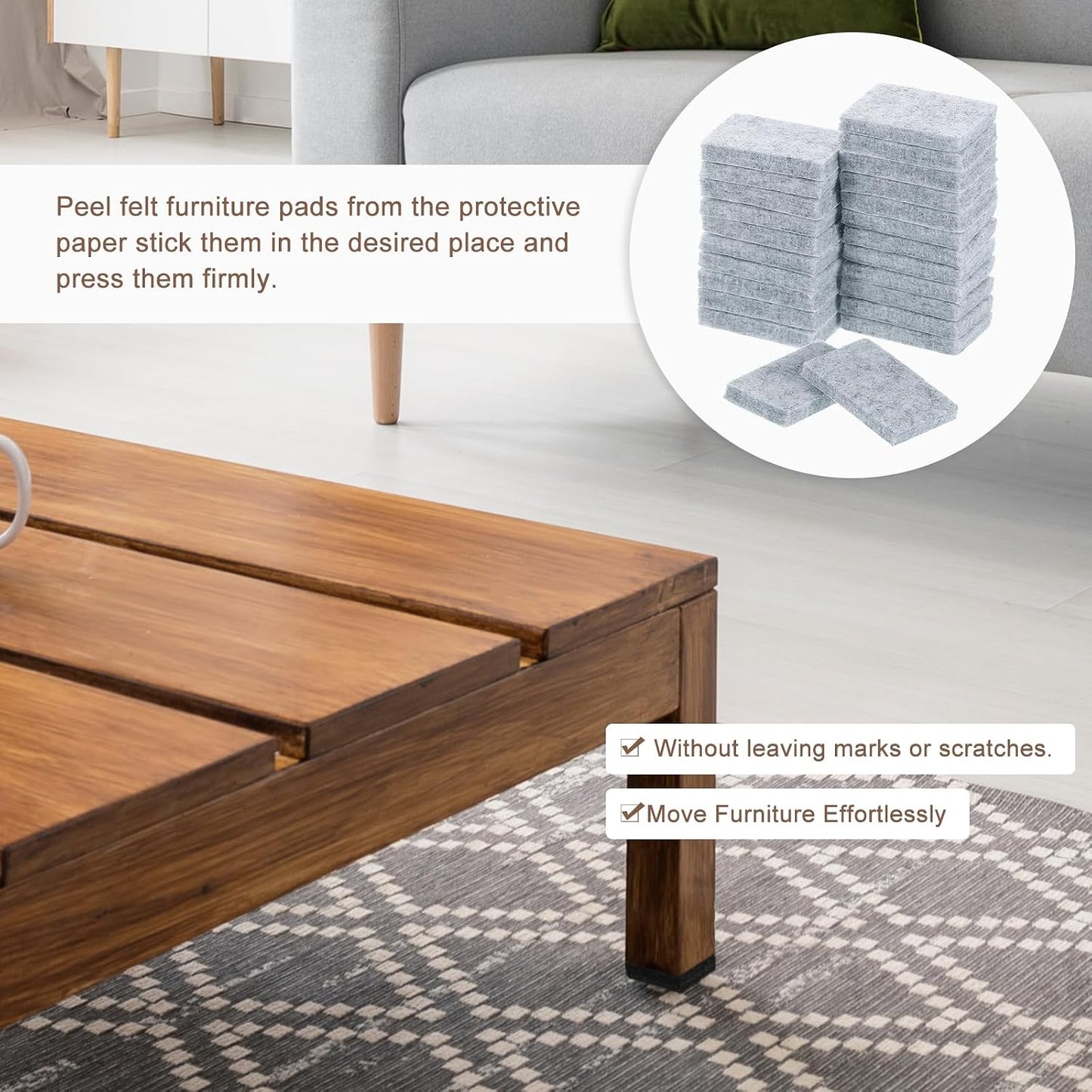 uxcell Furniture Pads, 24Pcs 1.4"x0.9" - Rectangle Self Adhesive Felt Furniture Pads, Hardwood Floor Protectors for Furniture Feet Chairs Legs (Black)