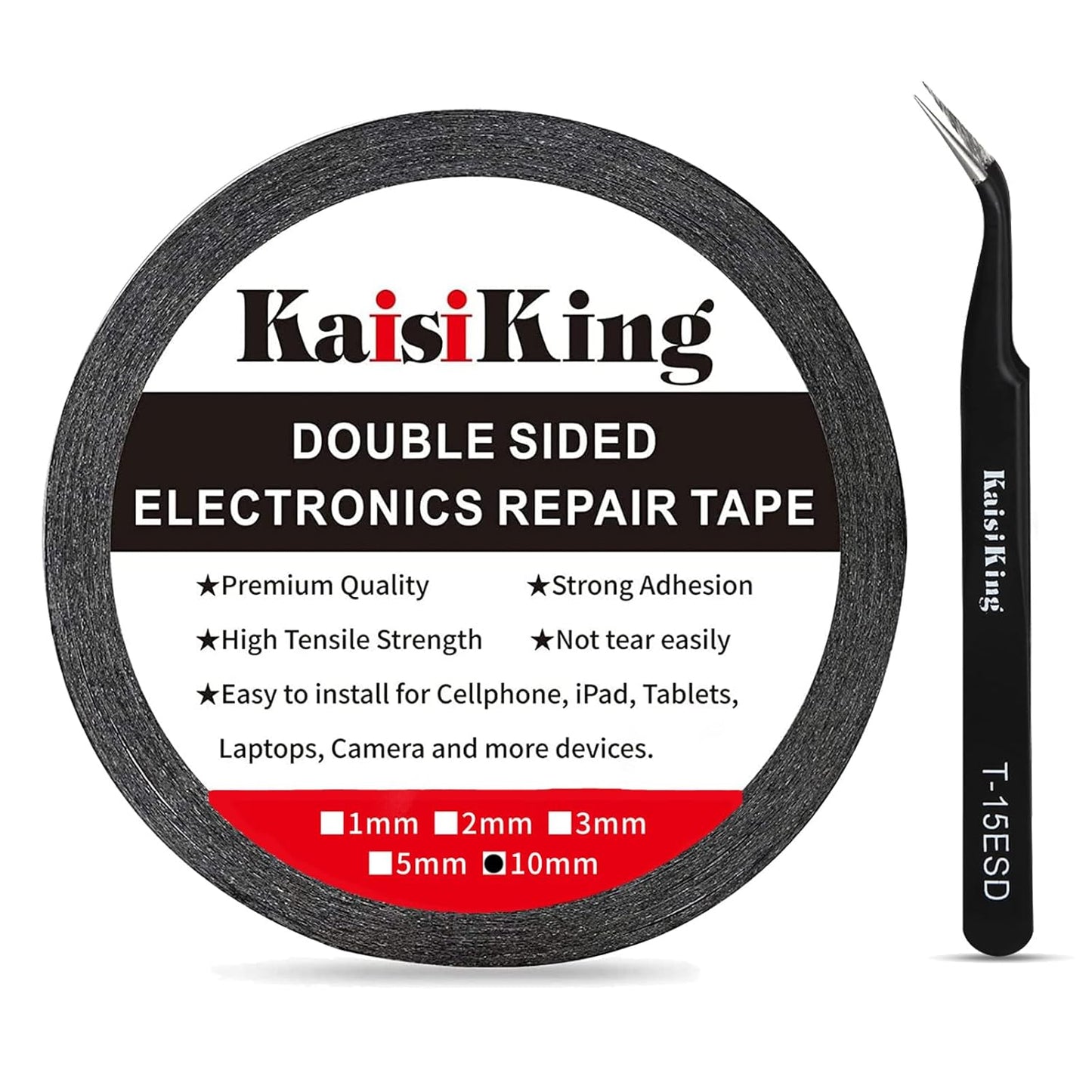 Kaisiking 2mm LCD Repair Tape for Phone Screen, Adhesive Tape with 1 Tweezers for Cell Phone, iPad, Tablets, Laptops, Camera