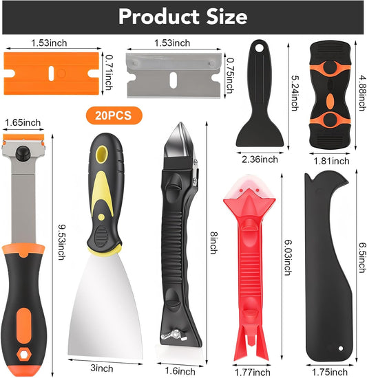 Silicone Caulking Tools with Razor Blade Scraper - 5-in-1 Caulk Removal Kit Plastic Razor Blades for Tile Grout Removal Repair Wall Floor Edge Finishing Window Sink Joint Frame Seal