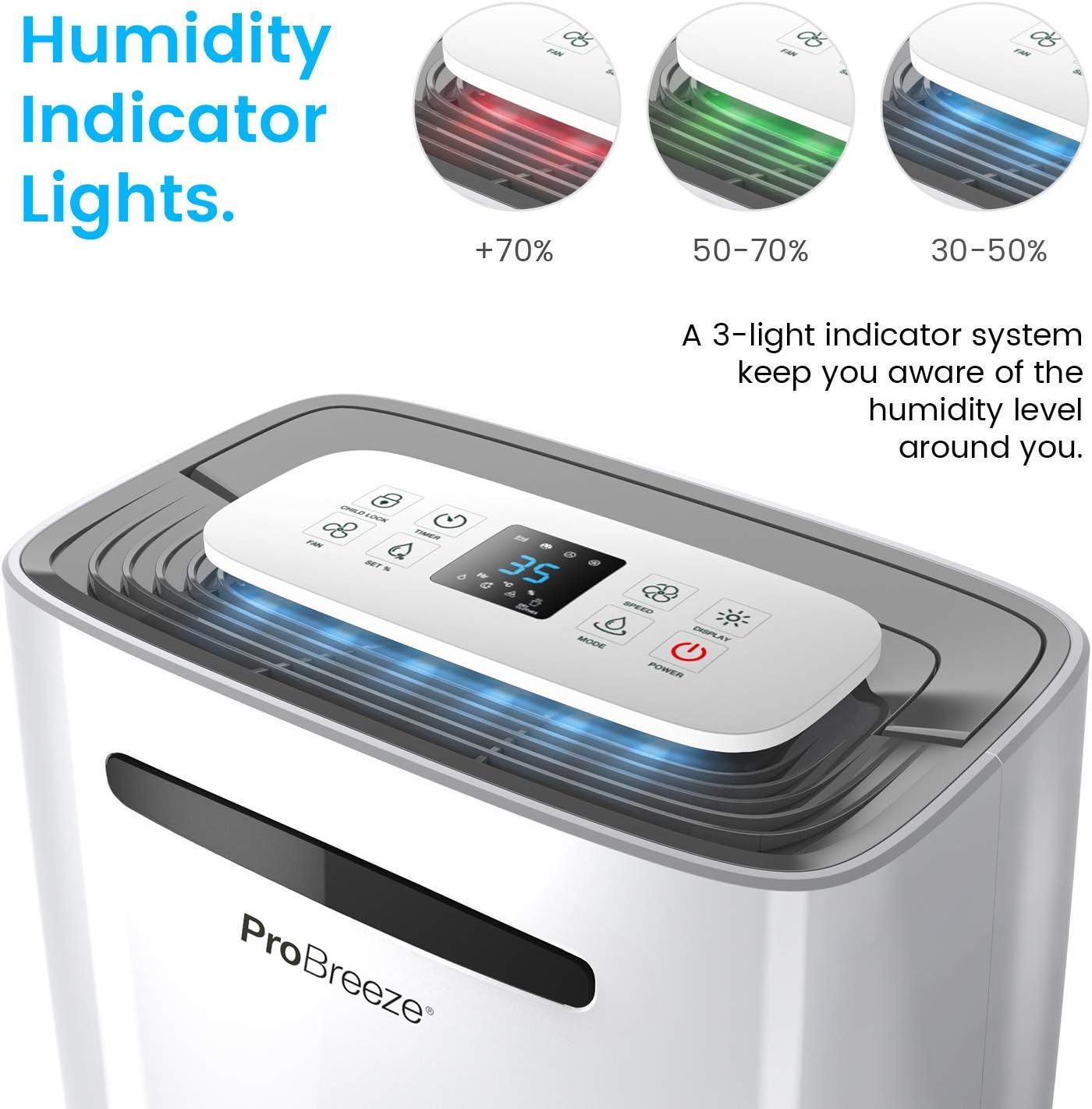 Pro Breeze Electric Mini Dehumidifier, 2200 Cubic Feet (250 sq ft), Compact and Portable for High Humidity in Home, Kitchen, Bedroom, Basement, Caravan, Office, Garage
