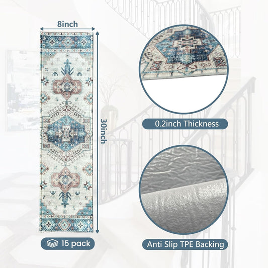 Stair Treads for Wooden Steps, Non Slip Stair Treads Carpet Indoor Residue Free Peel and Stick Washable Stair Covers, Safe for Dogs Kids Elders, Moroccan Beige, 8x30 inch, 1 Pack