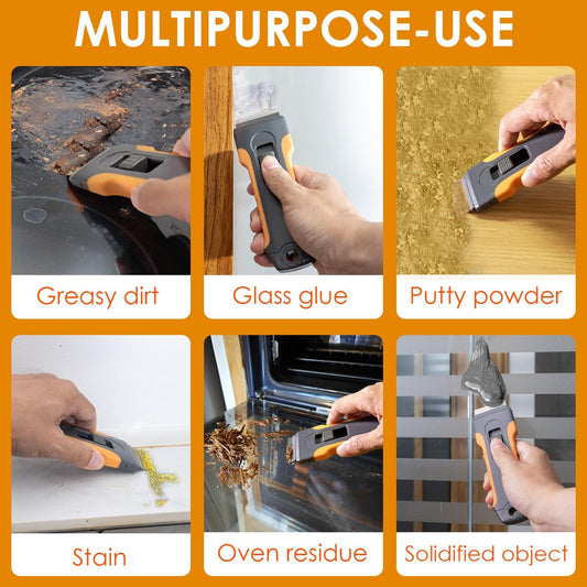 Razor Blade Scraper Tool with 15pcs Extra Blades, Cleaning Razor Scraper for Glass, Glass Top Stove Scraper for Oven Door, Cooktop Scraper, Glass Scraper Cleaning Paint from Glass