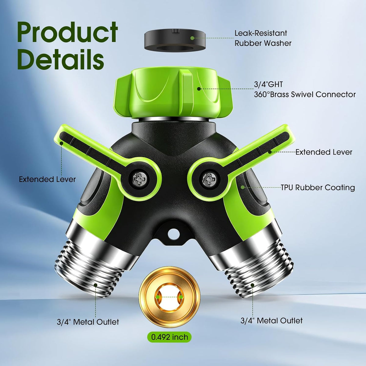 Insoma Hose Splitter 2 Way, Heavy Duty Garden Hose Splitter, 100% Metal Water Hose Connector with Dual Shut Off Valves, 3/4 Inch GHT Spigot Splitters with Extra Long Metal Handle for Outdoor Faucet