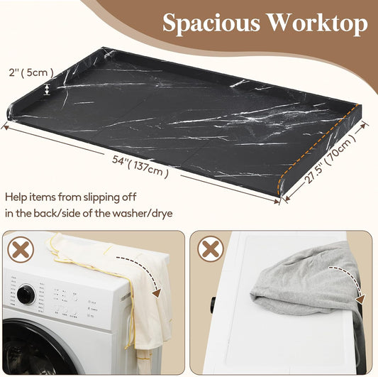 Lifewit Washer Dryer Countertop, Melamine Covers with Edge Rails for The Top, Laundry Room Storage and Organization, Spice Type, Hold 200lbs, Black Marble, 54" x 27.5"