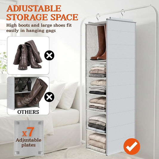 Hanging Shoe Organizer for Closet, 8 Tier Extra Wide Closet Shoe Organizer | Adjustable Shelf Height for Boots and Shoes, Heavy Duty Hanging Shoe Rack for Closet Rod, Space-Saving Shoe Storage Organizer