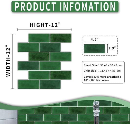 10 Sheets Peel and Stick Backsplash for Kitchen 12"X12" Back Splash Adhesive Subway Wall Tile Flat Vinyl Sticker for Bathroom on Renter Friendly Marble 2-6 (Not 3D Tile)