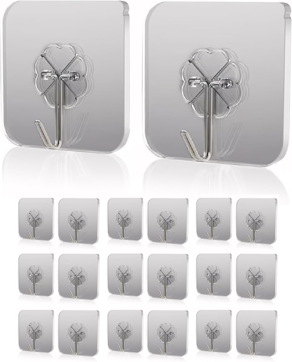 Generic Adhesive Wall Hooks 20-Pack - Silver, PVC - Heavy Duty 13 lbs Hooks for Walls, No Damage, Waterproof, Home, Bathroom, Kitchen, Office, Outdoor