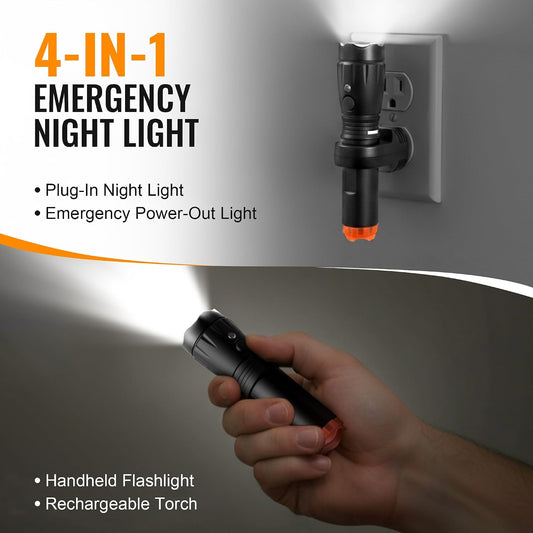 4 in 1 Plug in Emergency Flashlight, Rechargeable Motion Sensor Night Light, Auto On Power Outage Light Plug in Wall, Detachable Rechargeable Flashlight Torch for Home Emergency(2 Pack)