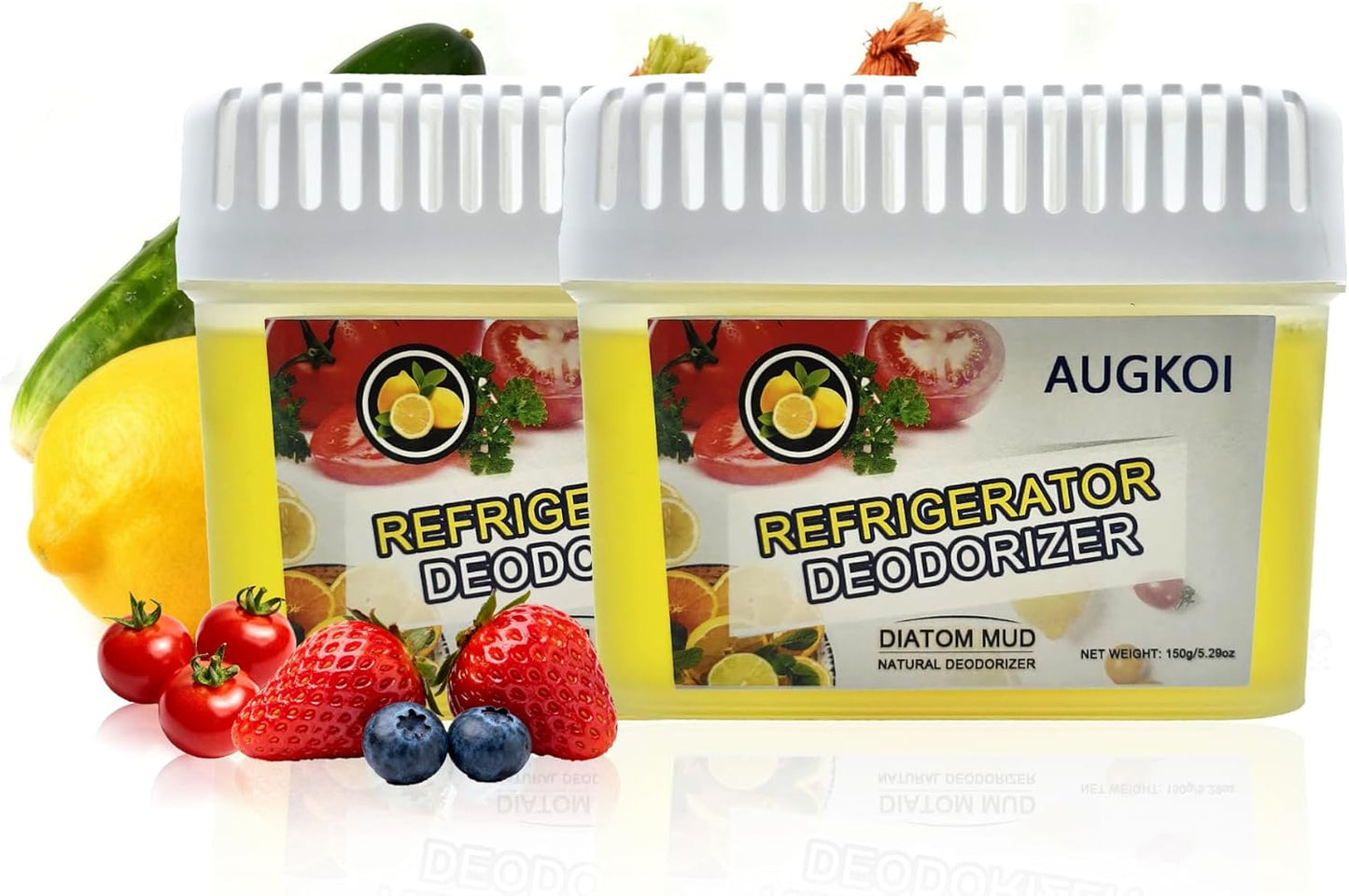 Diatomaceous Earth Fridge Deodorizer Gel Set, Odor Eliminator, 1Pack | Outperforms baking soda & charcoal. Nature-based gel eliminates odors and extends refrigerator food freshness.