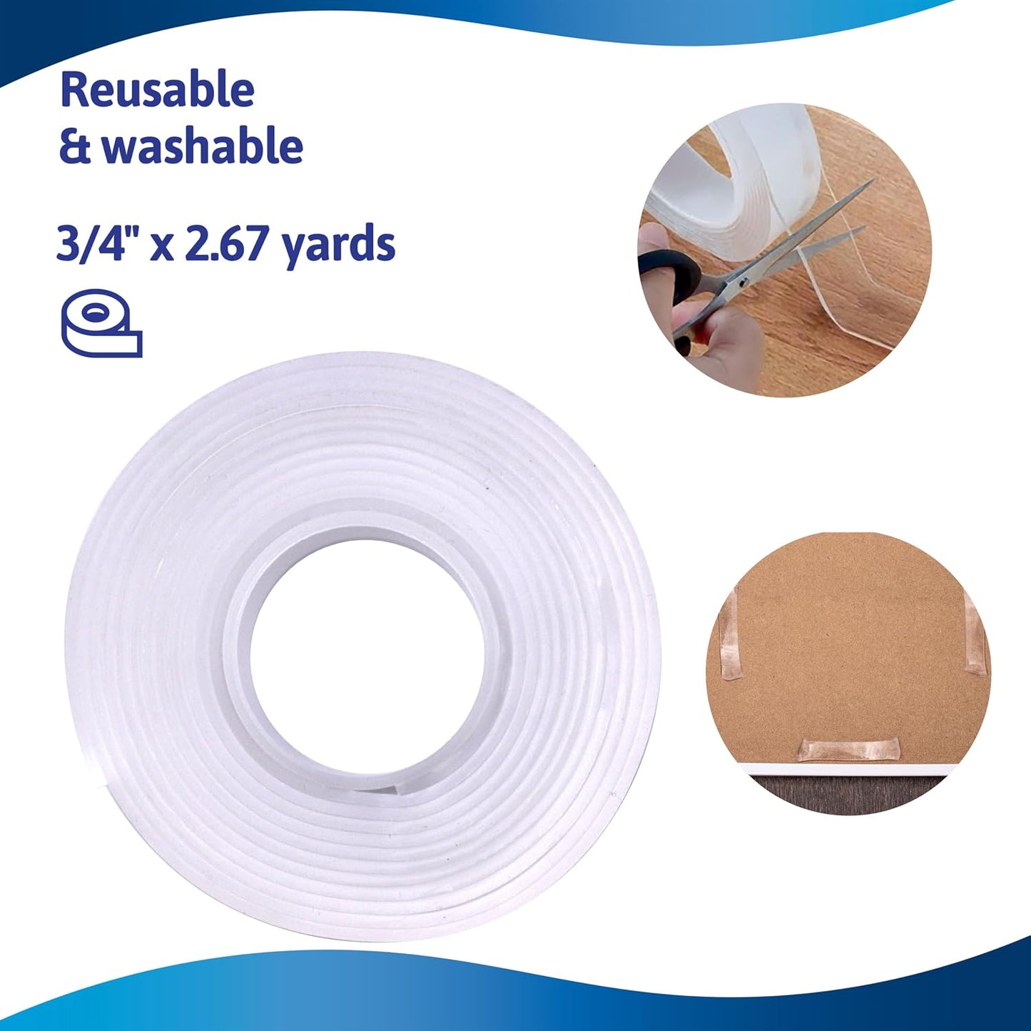 Pointer Super Strong Double-Sided Tape – Transparent, Reusable & Washable, Heavy Duty Mounting Adhesive Holds 1 lb per 4 Inches, 3/4 Inch Wide x 2.67 Yards