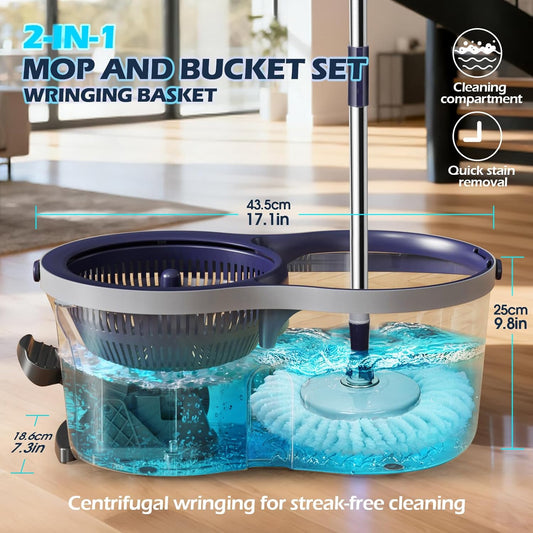 Spin Mop Bucket System,Masthome Pedal Spin Mop and Bucket with Wringer Set,EasyWring Microfiber Mop with 3 Mop Pads,360°Spinning Floor Cleaning System - Home & Office Suitable