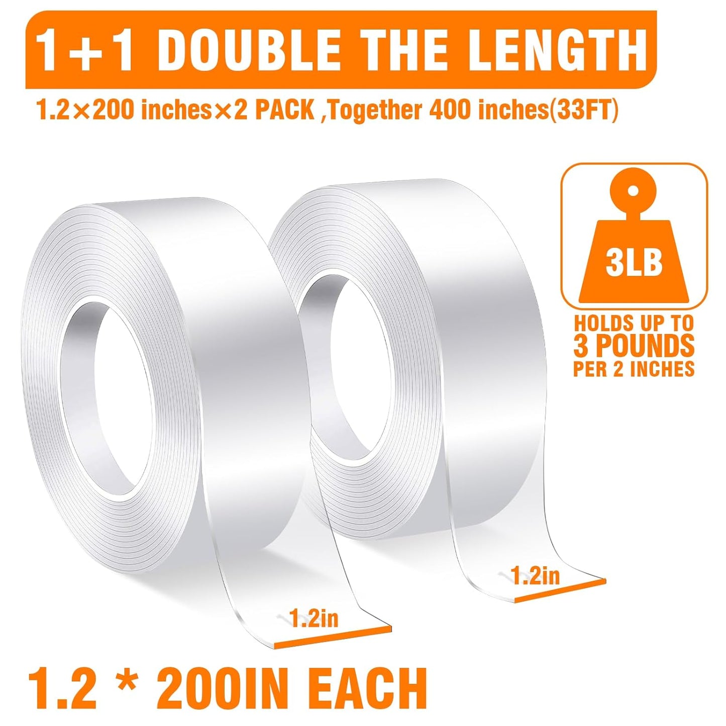 ANLOKE Double Sided Tape Heavy Duty, 1.2 Inchx 200 Inch ,Extra Large Nano Double Sided Adhesive Tapefor Walls, Carpets, and Posters - Removable Reusable, Washable,(16.65FT)…