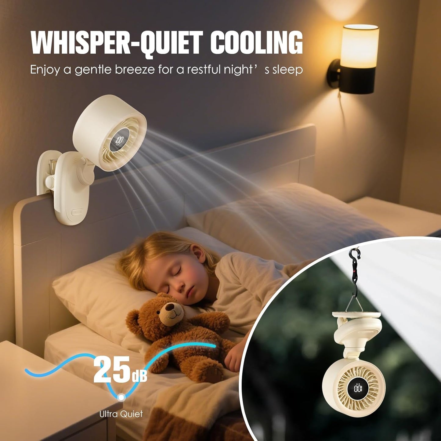 TRILINK Clip on Fan, Small USB Desk Fan with Rechargeable Battery, Oscillation, Timer, Stepless Speed & Ultra Quiet, Mini Portable Table Fan for Home, Desktop, Bedroom, Bed, Office, Travel, & Camping
