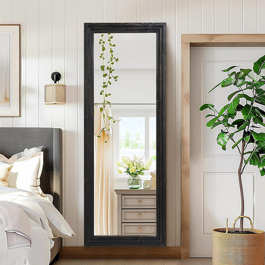 65"x22" Full Length Mirror Solid Wood Frame Floor Mirror with Stand for Living Room, Bedroom Hanging Standing or Leaning, Brown
