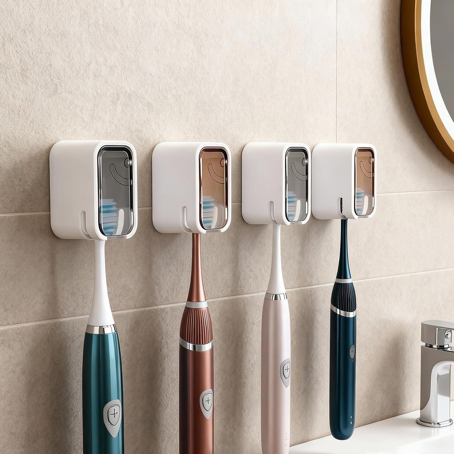 4PCS Toothbrush Holder Wall Mounted with Cover, Toothbrush Holder Single Slot Toothbrush Dispenser Storage Organizer for Bathroom Family & Travel