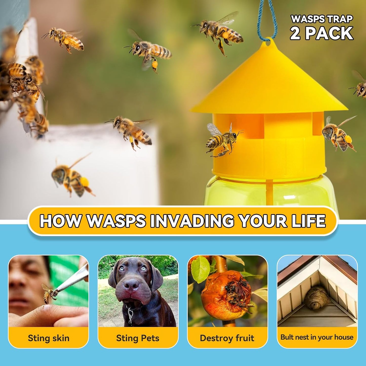 2 Packs Wasp Trap – Extra Large Yellow Jacket Trap Reusable Outdoor Hanging Ground Bee Wasps Killer Traps for Outside Garden, Patio, Backyard, Camping