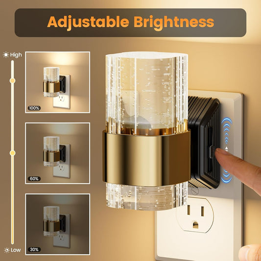 LED Night Light, Dimmable Night Lights Plug into Wall, Acrylic Motion Sensor Nightlight, Adjustable Wall Lights for Bathroom, Hallway, Living Room, 3000K Warm White