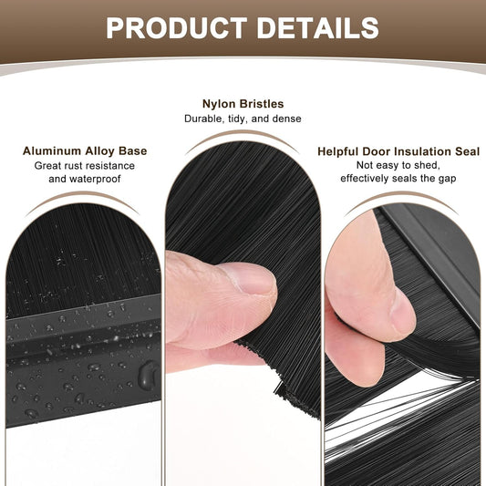 M METERXITY 2Pack Door Sweep - 39" Door Bottom Brush Heavy Duty Seal Draft Stopper Aluminum Base with 50mm Brush, Adhesive/Screw Installation for Interior/Exterior/Garage/Sliding Doors, Black