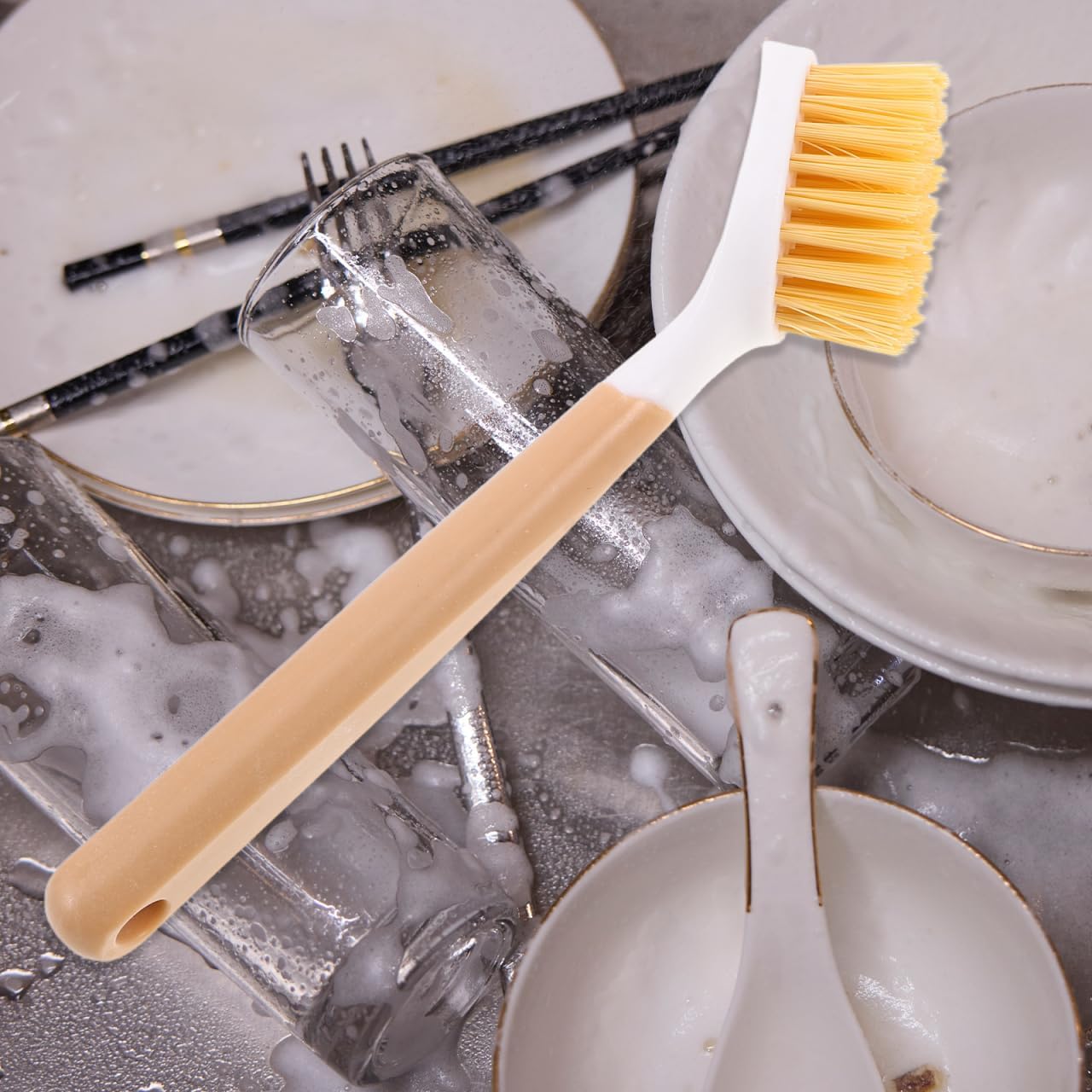 Cabilock Pot Scrubber Brush for Kitchen Ergonomic Dishwashing Brush with Non-Scratch Bristles for Pots Pans Woks and Kitchen Utensils Hanging Hole for Convenient Storage 8.74X1.96X1.18In