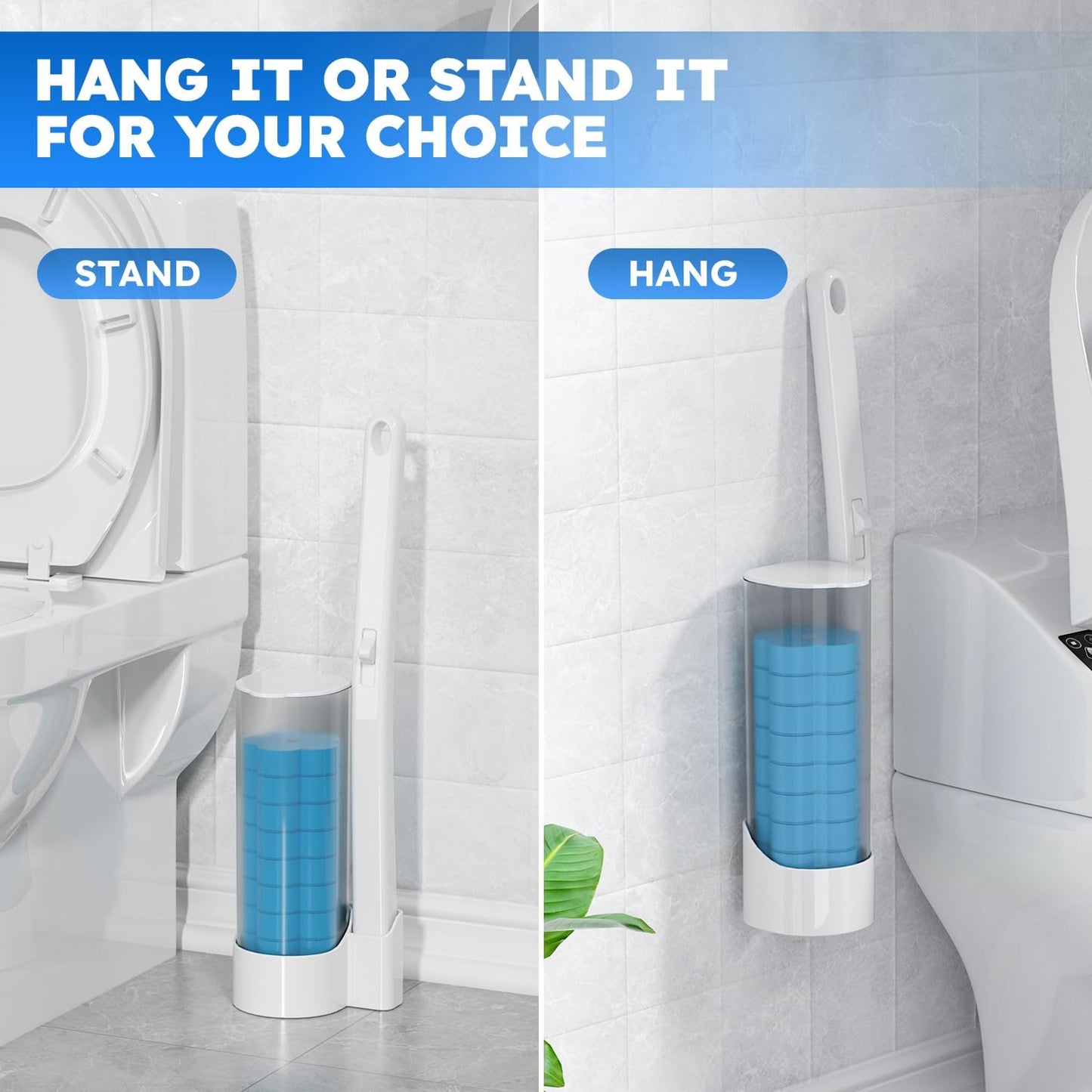 Disposable Toilet Brush 2 Pack - Toilet Bowl Cleaner, Toilet Bowl Brush, Each Toilet Wand with 10 PCS Brush Refills for Deep Bathroom Cleaning (2 Pack, White)