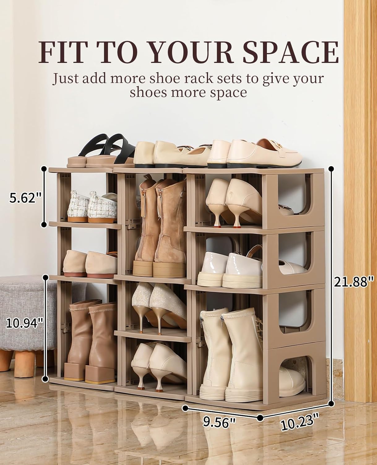 HAIXIN Shoe Organizer Rack for Small Spaces 5 Tier Plastic Vertical Narrow Shelves for Closet Black Shoe Holder, Stand for Entryway Storage Boots Organizer Stackable Cabinet
