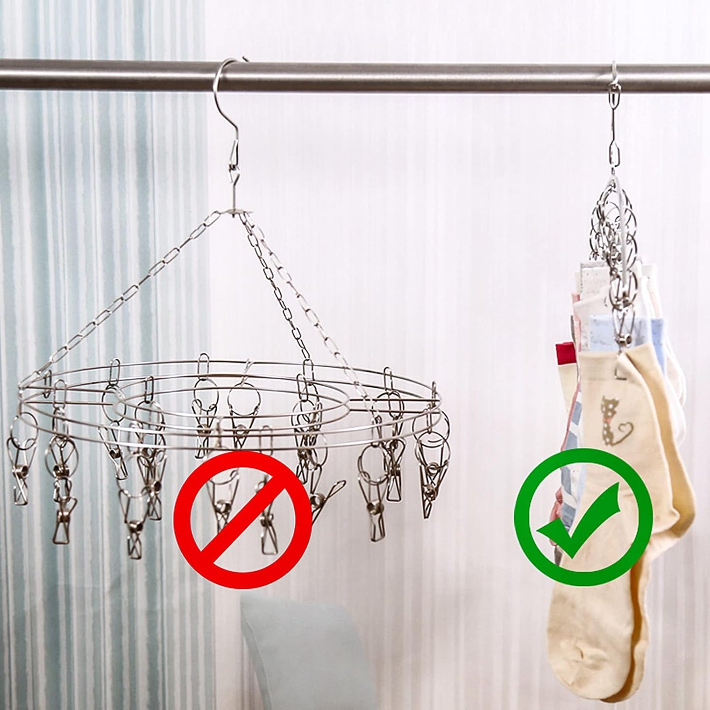 Toplife Clothes Hanger with 10 Clips, Stainless Steel, Windproof, for Drying Socks, Bras, Underwears, Baby Clothes, Hats, Scarfs, Towels, Pants and Gloves, Set of 4 (Outdoors)