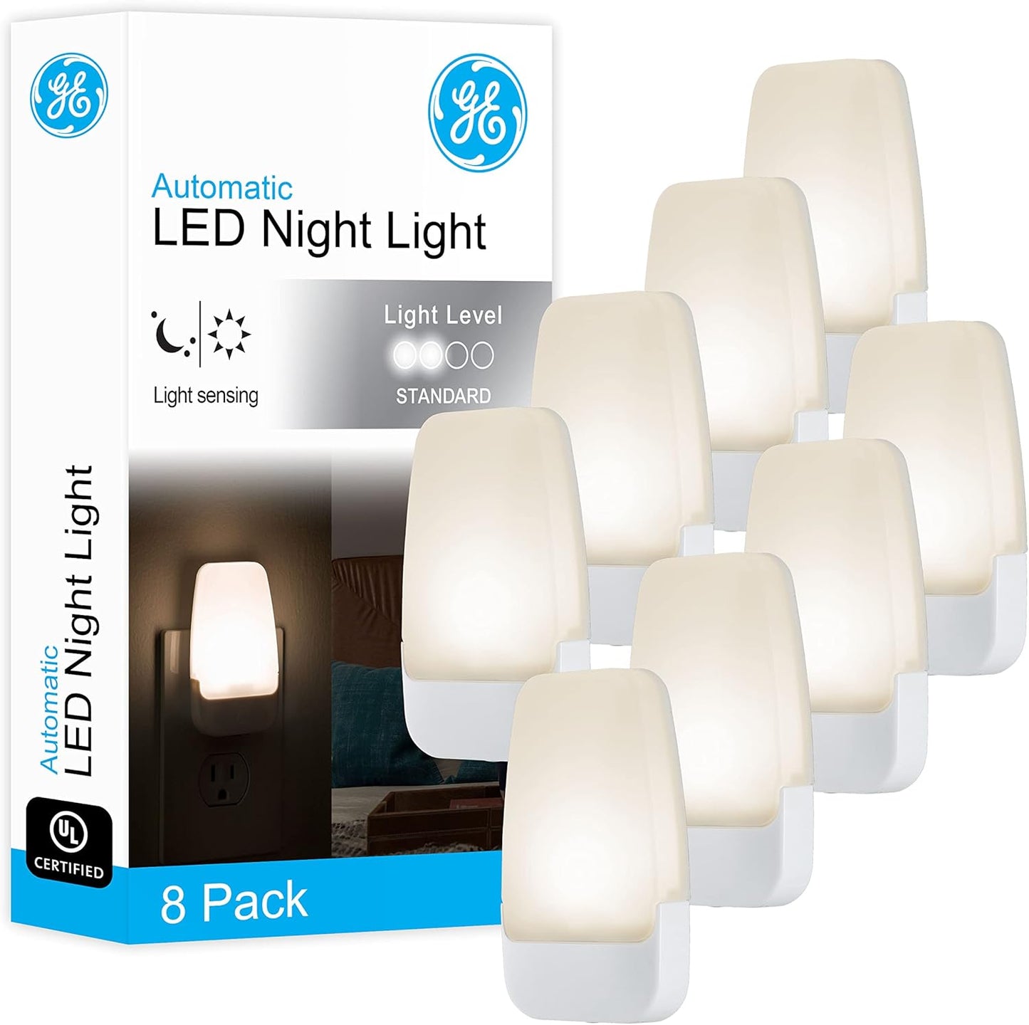 GE LED Night Light, Plug-in, Dusk to Dawn Sensor, Warm White, Ambient Lighting, Ideal Kids Adults Nightlight for Bedroom, Bathroom, Nursery, Hallway, Kitchen, 30966, 2 Pack
