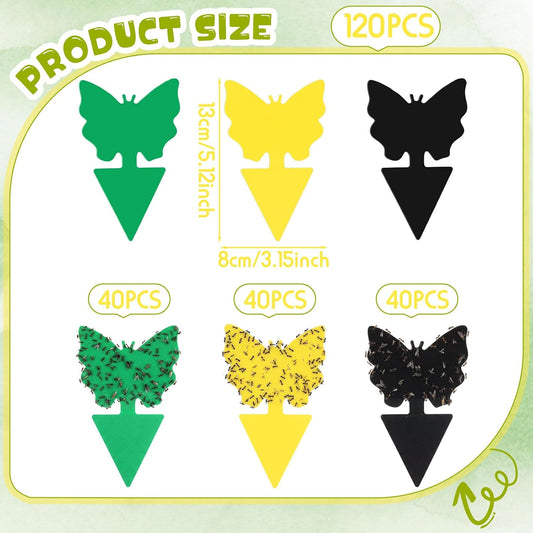 120 Pack Fruit Fly Traps Fungus Gnat Sticky Traps Yellow Black Green Plant Fly Stickers Double Side with Shovel for Indoor Outdoor Kitchen Garden Houseplant Flying Bug Insect (Flower)