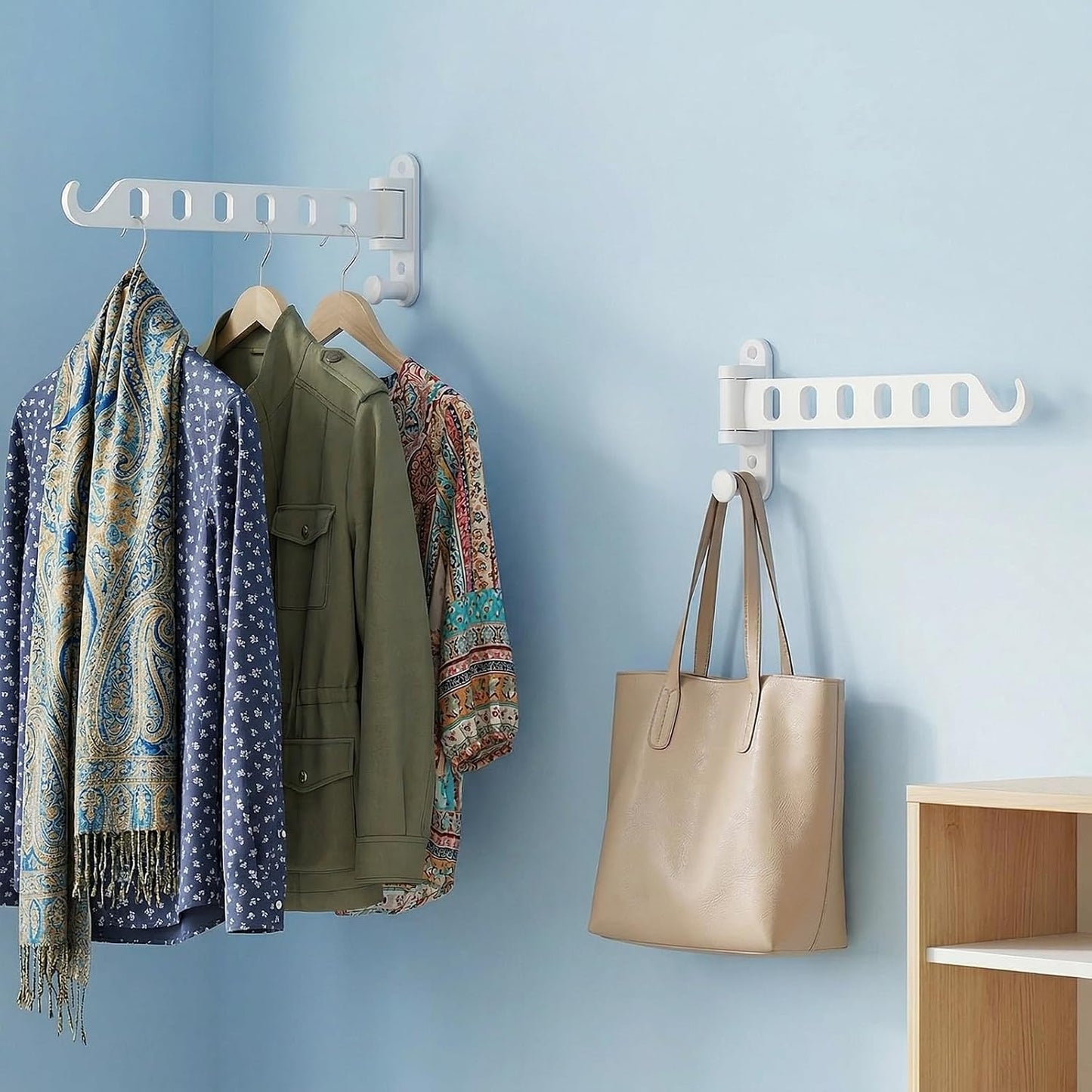 3 Pack Wall Mounted Laundry Drying Rack | 180° Swing Arm Clothes Hanger | Heavy Duty Aluminum Foldable Coat Hook for Bathroom, Closet, Bedroom & Laundry Room, Space Saving (White)