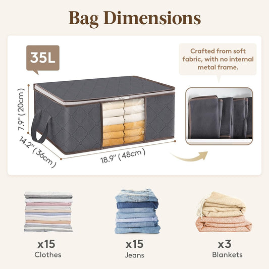 Lifewit 3 Pack 90L Clothes Storage Bins with Lids, Foldable Blanket Storage Bags with Zippers, Clear Window and Reinforced Handles, Closet and Organization for Clothing, Sweater, Comforter, Bedding