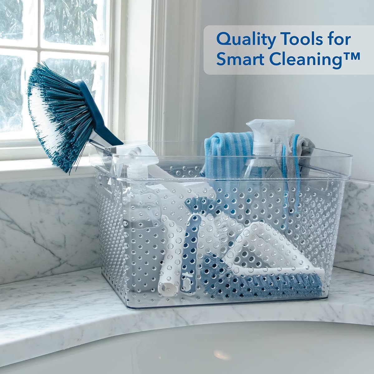 Unger EZ Reach Shower Tub and Tile Scrub Brush, Crevice Bathroom Cleaning Supplies, Non-Scratch Scrubber Tool for Showers, Fixtures, Bathtubs, Drains, Grout, and Marble