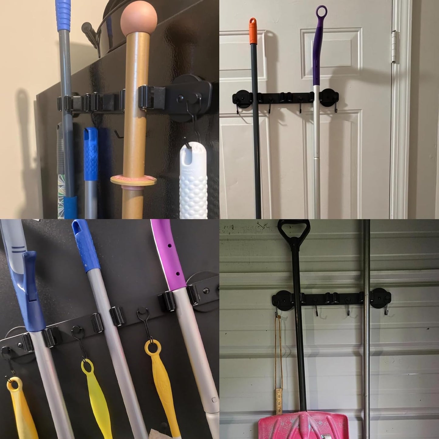 Magnetic Mop Broom Holder, Heavy Duty Magnetic Mop Hanger with Swivel Hooks for Cleaning Tools, Strong Magnet Mount Tool Hanger Organize System Utility Rack for Refrigerators Laundry Garage Kitchen
