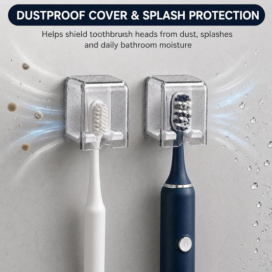 Toothbrush Holders for Bathroom Wall Mounted, 4 Pack Flip Cover Toothbrush Holder with Drainage, Self Adhesive Toothbrush Organizer for Electric Toothbrush, Manual Toothbrush, Shower, Mirror, Tile (4)