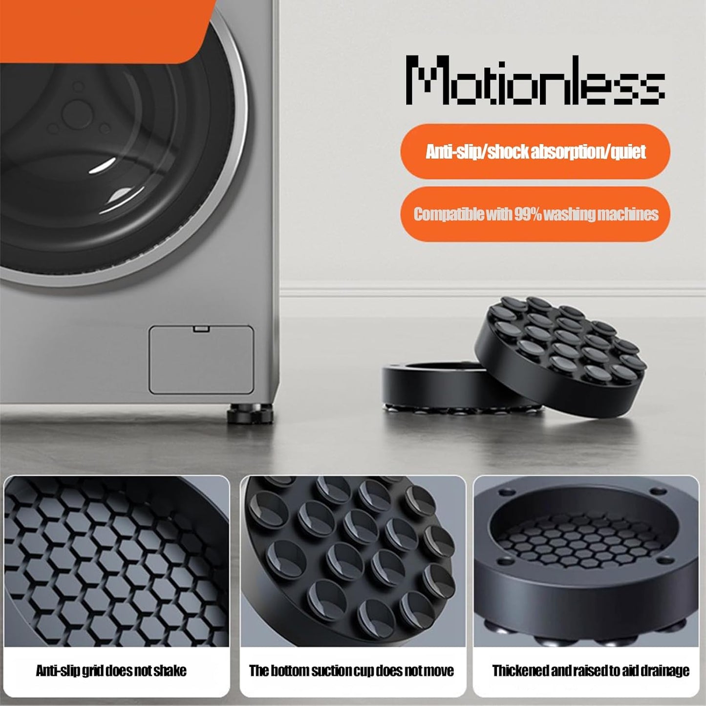4 Pcs Anti Vibration Pads For Washing Machine, Foot pads with suction cups Prevent Sliding Out, Soundproofing Base for Appliances, Floor Protector