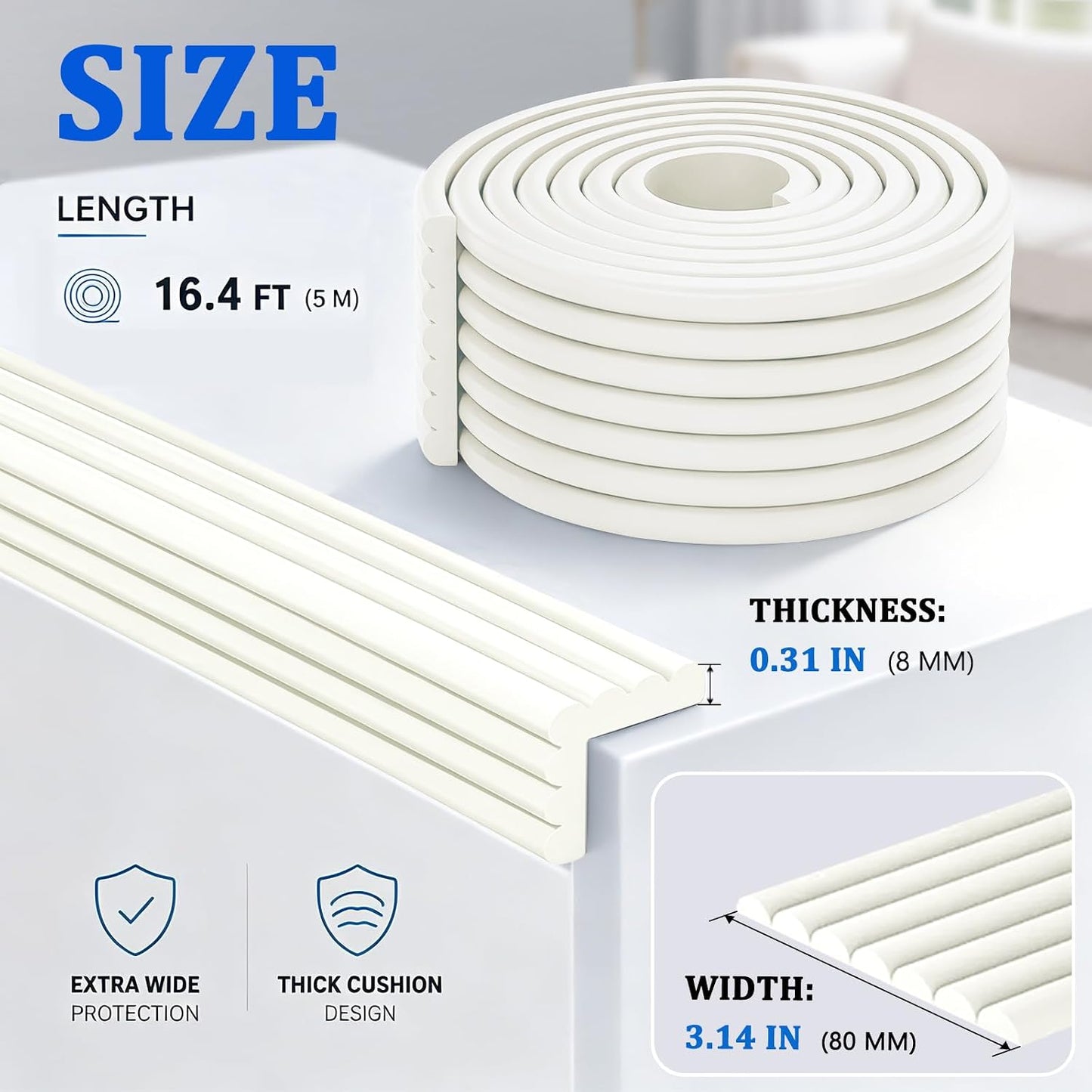 Edge Protector for Baby Proofing,Soft Foam Safety Bumper,Strong Adhesive Edge Guard Strip,Furniture Fireplace Table Cabinet Safety Cover for Baby,3.14in x 6.56ft,Black