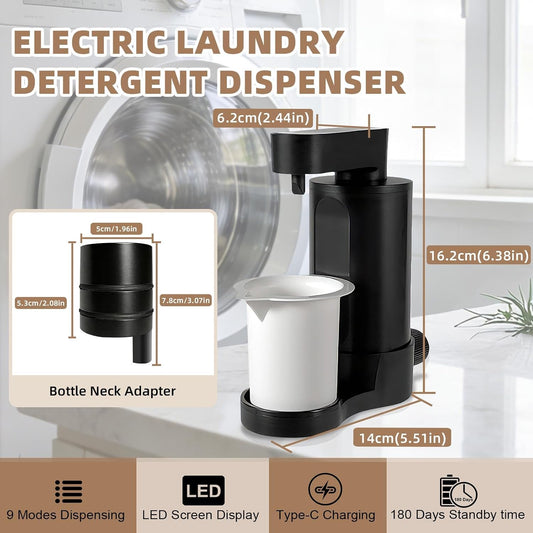 Electric Laundry Detergent Dispenser, USB-C Rechargeable Automatic Laundry Detergent Pump, 9-Level Adjustable, One-Press Dose, for All Liquid Detergent Containers-White