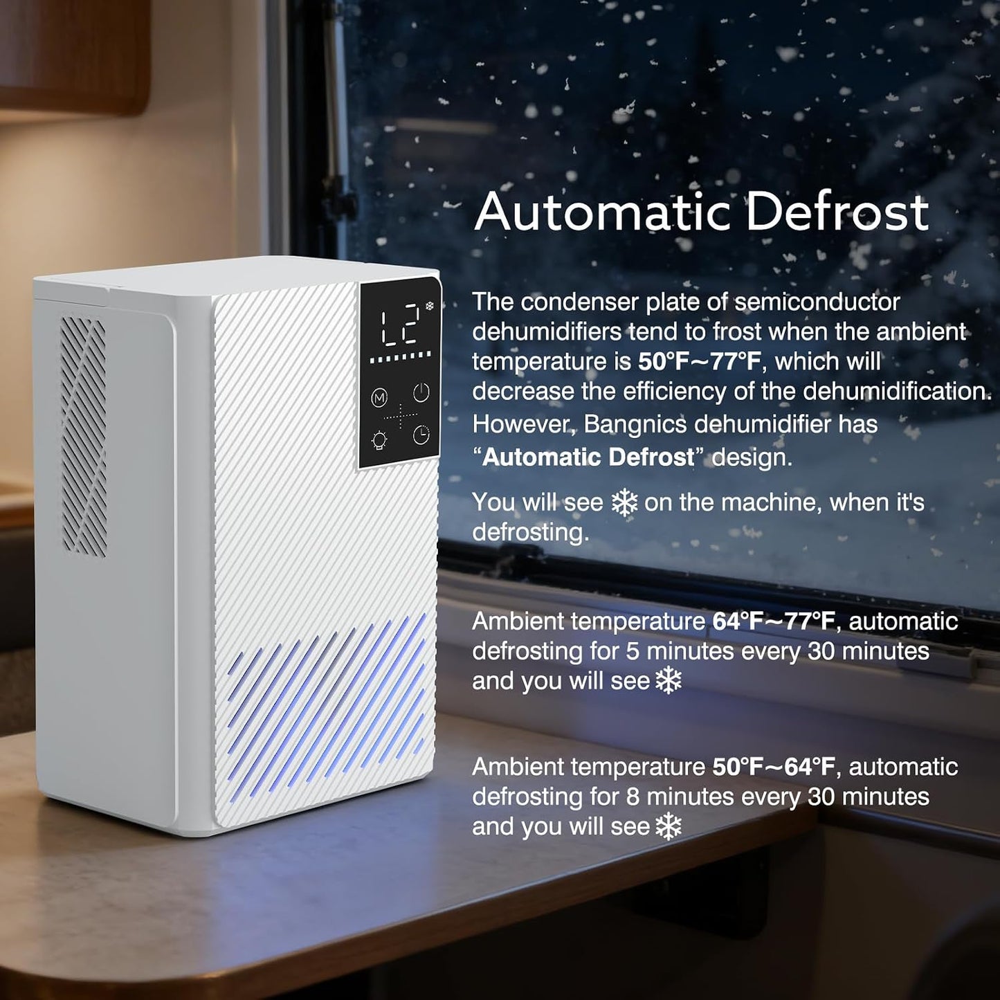 Dehumidifier 58W Compact Quiet Effective Double Cores for Home. 68OZ Water Tank, Sleep Mode, Auto Shut-Off, Delay-Off Timer, Night Light, for Bathroom Bedroom RV Camper Closet or any Small Space